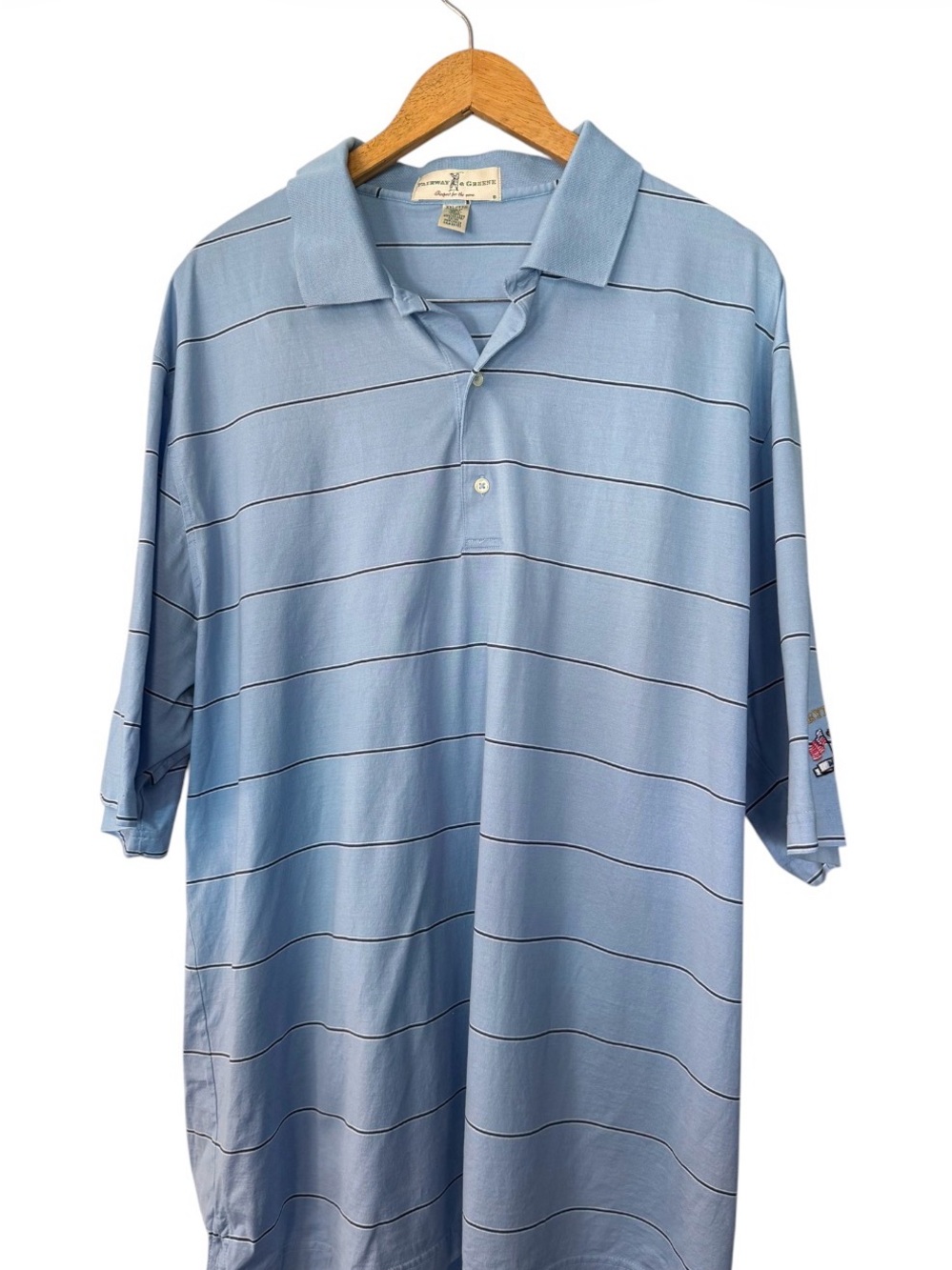 Ryder Cup Medinah Fairway & Greene Light Blue Polo with Thin Navy Stripes